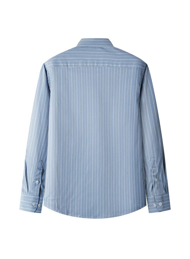 Limeng Men's Easy-care Long-sleeve Shirt, Business Formal Wear, Work Uniform, Plaid Striped Shirt, 2417, Size 40 - Image 1