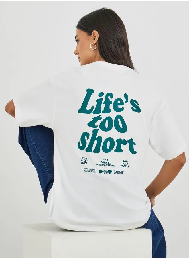 ستايلي Styli Graphic Print Short Sleeve Oversized T-Shirt