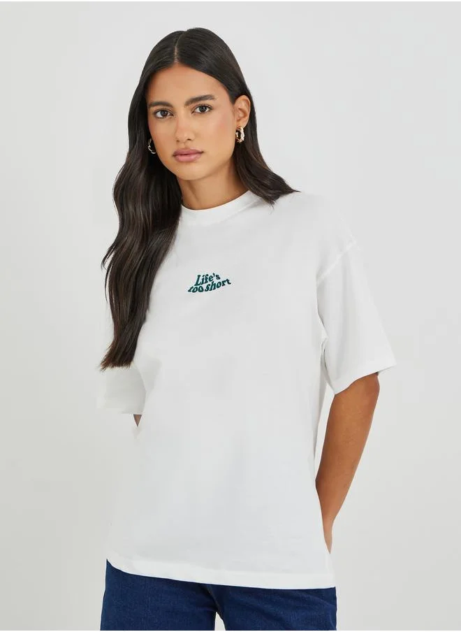 ستايلي Styli Graphic Print Short Sleeve Oversized T-Shirt