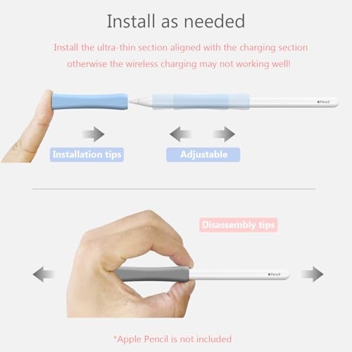 SIXFU Grip Designed for Apple Pencil Pro/ 2nd Generation/USB-C Support Magnetic Charging, 2 PCS Cover Accessories Compatible with iPad iPencil Stylus Pen(Blue,Gray) - Image 5