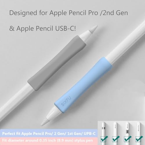SIXFU Grip Designed for Apple Pencil Pro/ 2nd Generation/USB-C Support Magnetic Charging, 2 PCS Cover Accessories Compatible with iPad iPencil Stylus Pen(Blue,Gray) - Image 2