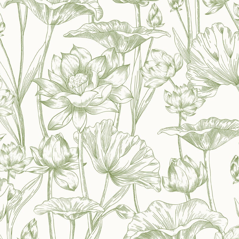 Vinjiasin Peel and Stick Wallpaper Green Floral Contact Paper Boho Modern Lotus Wall Paper for Bedroom Bathroom Living Room Self Adhesive Removable Flower Leaf 17.3"x 78.7" - Image 1