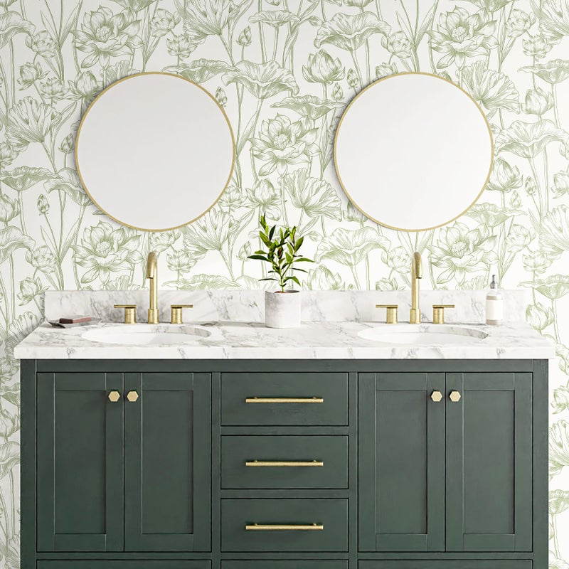 Vinjiasin Peel and Stick Wallpaper Green Floral Contact Paper Boho Modern Lotus Wall Paper for Bedroom Bathroom Living Room Self Adhesive Removable Flower Leaf 17.3"x 78.7" - Image 4