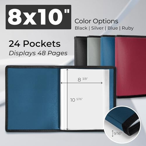 Dunwell Photo Album 8x10 (Blue) with Black Mounting Paper, 8 x 10 Photo & Art Portfolio Presentation Book, 24 Clear Sleeves, Each Shows 48 Pages, Professional Photography Book for Pictures, Artwork - Image 5