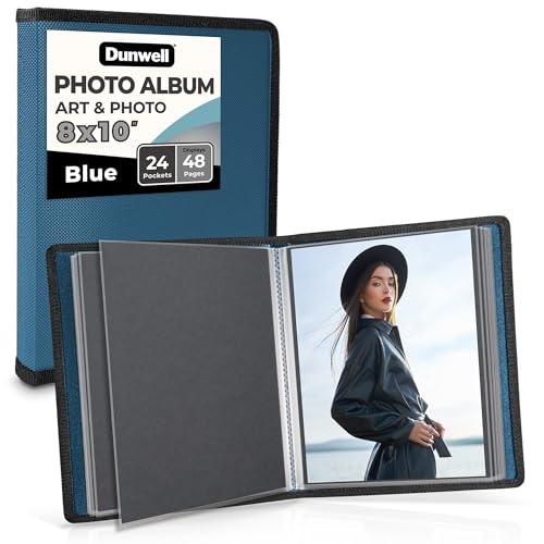 Dunwell Photo Album 8x10 (Blue) with Black Mounting Paper, 8 x 10 Photo & Art Portfolio Presentation Book, 24 Clear Sleeves, Each Shows 48 Pages, Professional Photography Book for Pictures, Artwork - Image 1
