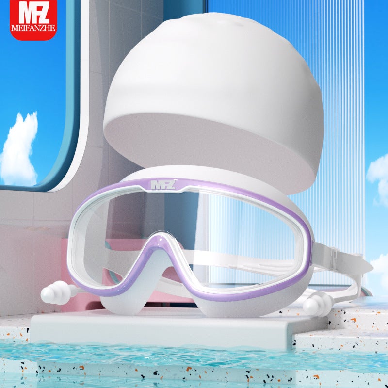 Kids' Swimming Goggles and Cap - Waterproof, Anti-Fog, HD Large Frame for  Children - Image 1