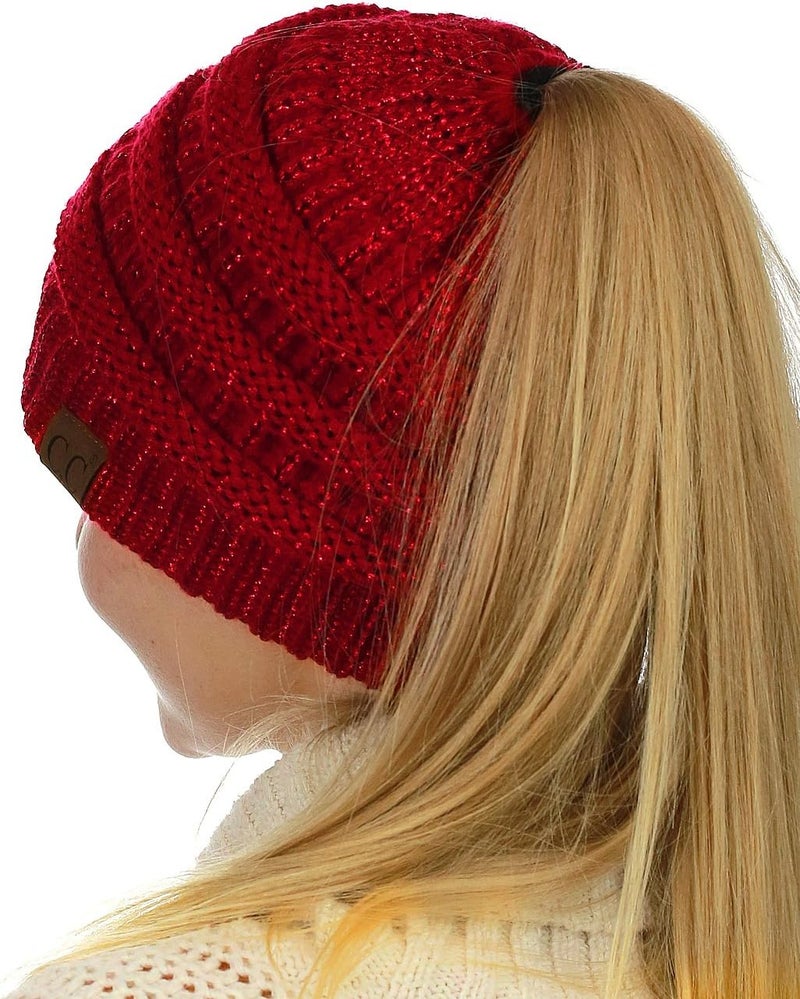Cc Exclusives Soft Stretch Cable Knit Messy Bun Ponytail Beanie Winter Hat for Women (MB-20A) - Image 2