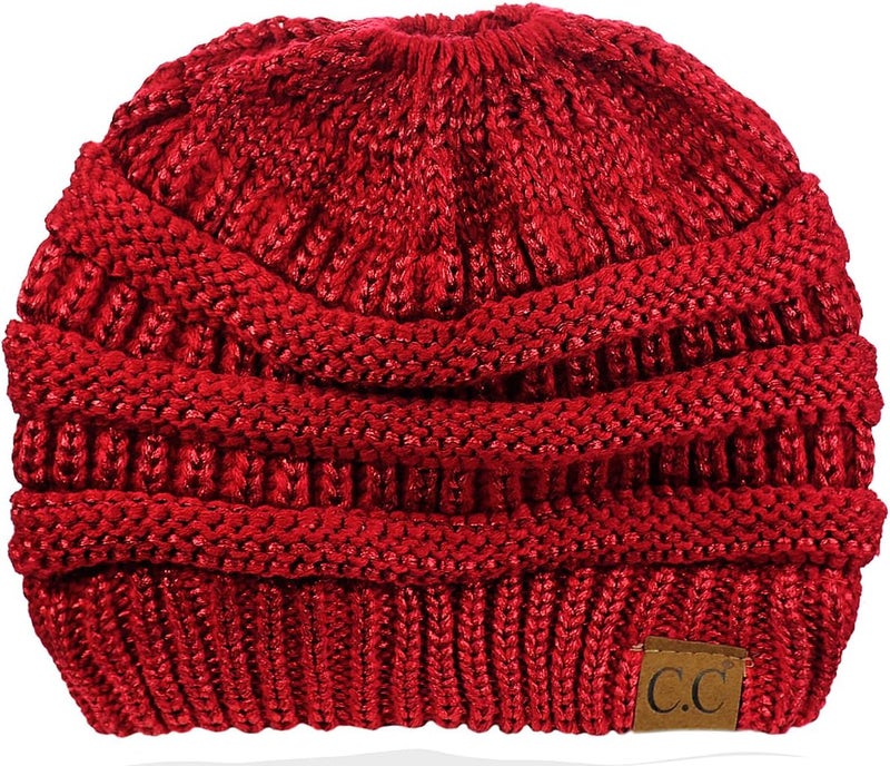 Cc Exclusives Soft Stretch Cable Knit Messy Bun Ponytail Beanie Winter Hat for Women (MB-20A) - Image 4