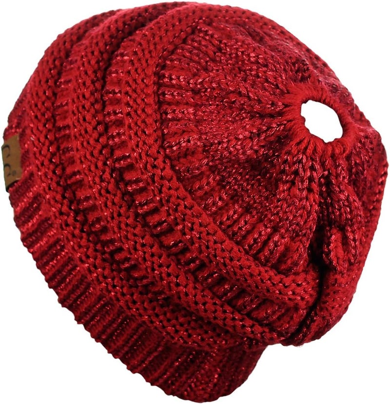 Cc Exclusives Soft Stretch Cable Knit Messy Bun Ponytail Beanie Winter Hat for Women (MB-20A) - Image 3