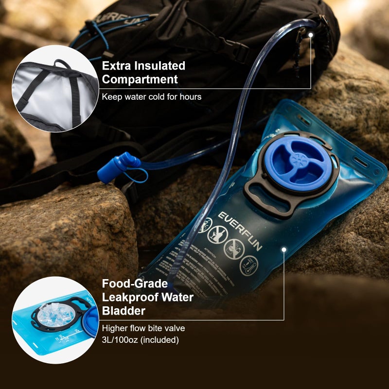 EVERFUN Hydration Backpack with Water Bladder 3L and Rain Cover, 18L Hiking Water Backpack Women Men Hydration Pack Insulated Lightweight Day Hydropack with Storage for Hiking, Biking, Running, Skiing - Image 5