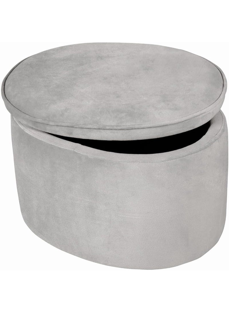 Small children's chair with storage space - Oval chair in gray velvet fabric - Upholstered cushion for the nursery - Seat height 27 cm - Image 3