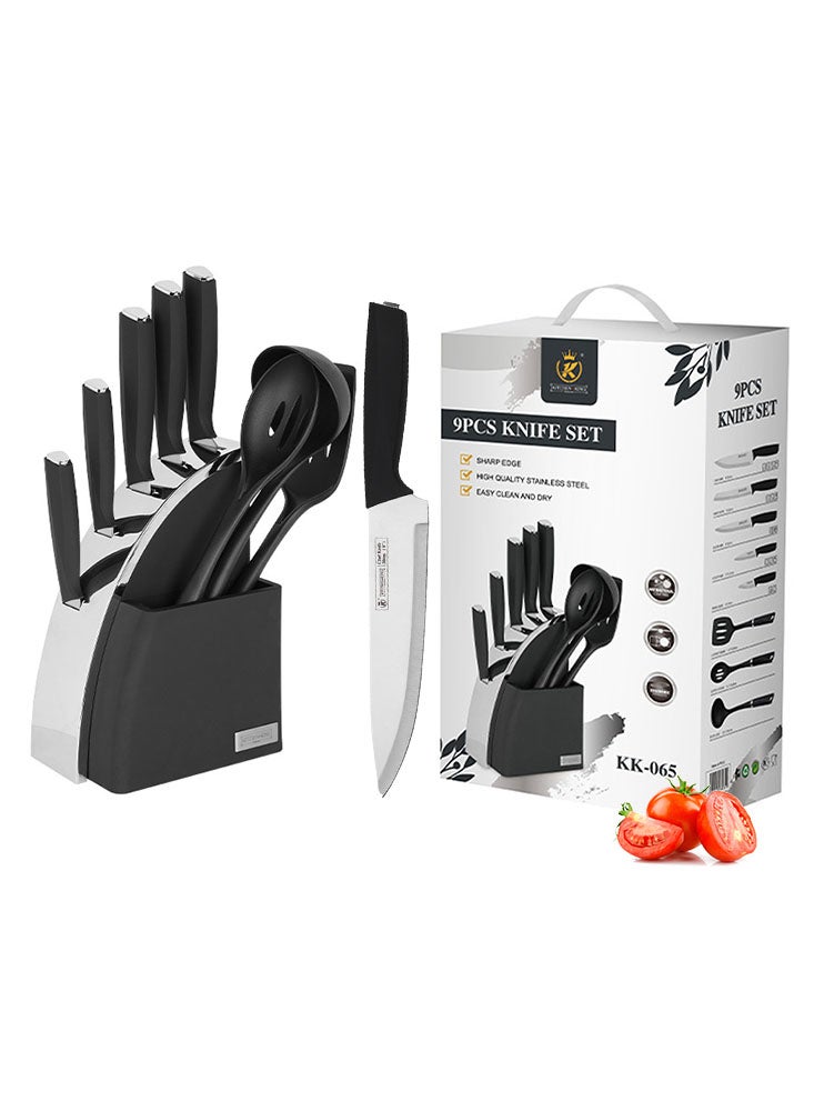 Perfii 9 Pieces Black Knife Sets for Kitchen with Block and Kitchen Utensils Sharp Knives Professional Chef Knives Set - Image 1