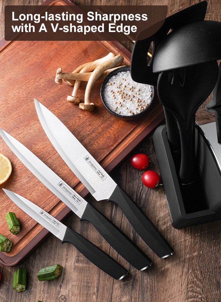 Perfii 9 Pieces Black Knife Sets for Kitchen with Block and Kitchen Utensils Sharp Knives Professional Chef Knives Set - Image 3