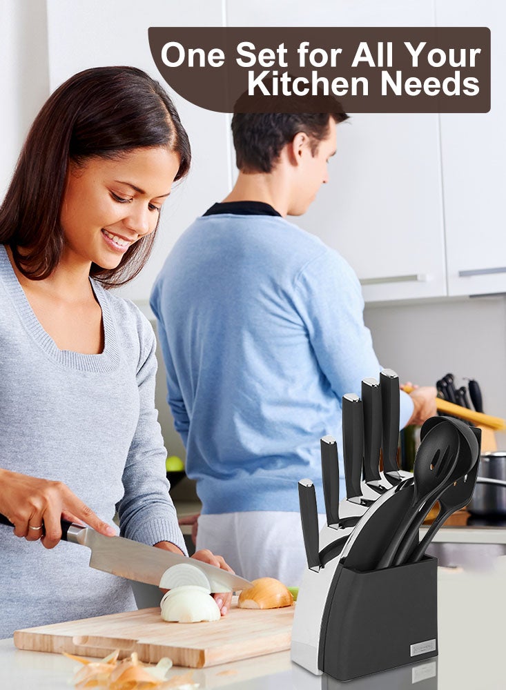 Perfii 9 Pieces Black Knife Sets for Kitchen with Block and Kitchen Utensils Sharp Knives Professional Chef Knives Set - Image 5