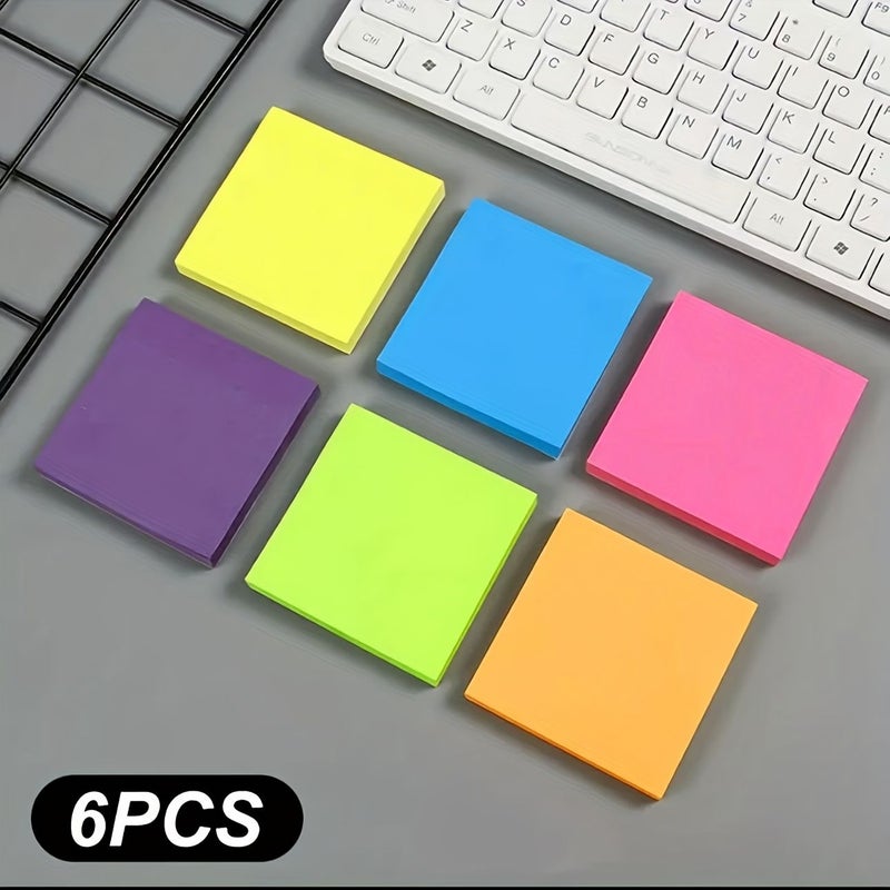 A Set Of 6 Square Self Adhesive Sticky Note Pads 25 Sheets Per Pad 6 Colors Purple Blue Green Yellow Pink Orange - Image 1