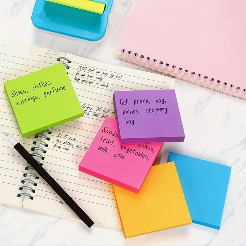 A Set Of 6 Square Self Adhesive Sticky Note Pads 25 Sheets Per Pad 6 Colors Purple Blue Green Yellow Pink Orange - Image 3