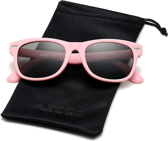 AZorb Kids Polarized Sunglasses TPEE Rubber Flexible Frame for Boys Girls Age 3-8, 100% UV Protection (Black/Grey + Pink/Grey) - Image 4