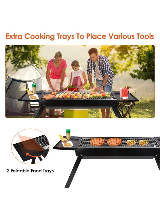 والالا شواية شواء محمولة من الفولاذ المقاوم للصدأ - شواية فحم قابلة للطي مع صينيتين جانبيتين، مثالية للطهي في الهواء الطلق للنزهات والتخييم والحفلات في الفناء الخلفي - Image 3