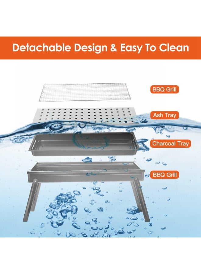 والالا شواية شواء محمولة من الفولاذ المقاوم للصدأ - شواية فحم قابلة للطي مع صينيتين جانبيتين، مثالية للطهي في الهواء الطلق للنزهات والتخييم والحفلات في الفناء الخلفي - Image 4