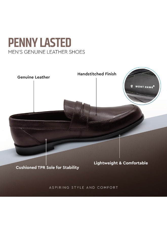 Mont Hawk Men’s Penny Loafer Genuine Leather Shoes || Premium Calf Leather Slip-On || Business Casual & Semi-Formal Dress Shoes || Soft Comfortable Fit || Anti-Slip Sole (Brown) - Image 2