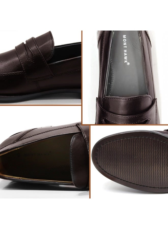Mont Hawk Men’s Penny Loafer Genuine Leather Shoes || Premium Calf Leather Slip-On || Business Casual & Semi-Formal Dress Shoes || Soft Comfortable Fit || Anti-Slip Sole (Brown) - Image 3