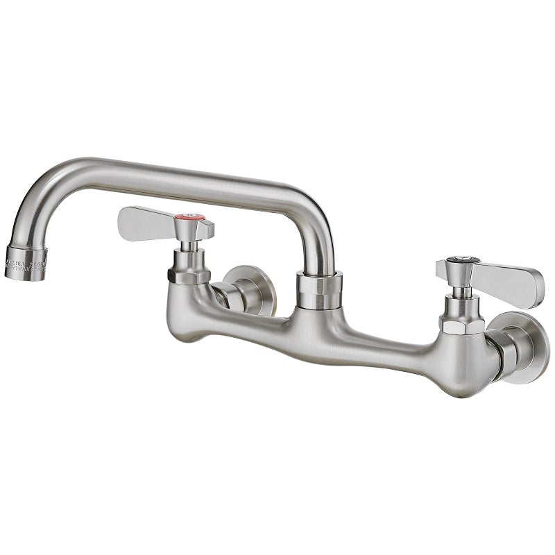 Homevacious Wall Mount Kitchen Faucet 8"" Center Commercial Faucet Brushed Nickel Two Handle Utility Sink Faucets 8 Inches 360 Degree Swivel Spout Brass Industrial Mixer Tap for Laundry Room Restaurant - Image 1