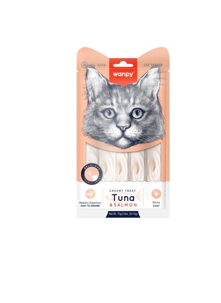 Wanpy Wanpy Creamy Lickable Cat Treats – Tuna & Salmon (14gx5)  - Image 3