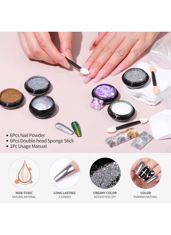 Born Pretty - Chrome Powder Holographic Nail Art Powder Auroras Mermaid Pearl Nail Powder Reflective Glitter Manicure Pigment 6 Boxes - Image 1