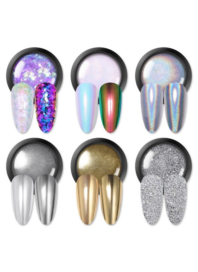 Born Pretty - Chrome Powder Holographic Nail Art Powder Auroras Mermaid Pearl Nail Powder Reflective Glitter Manicure Pigment 6 Boxes - Image 1