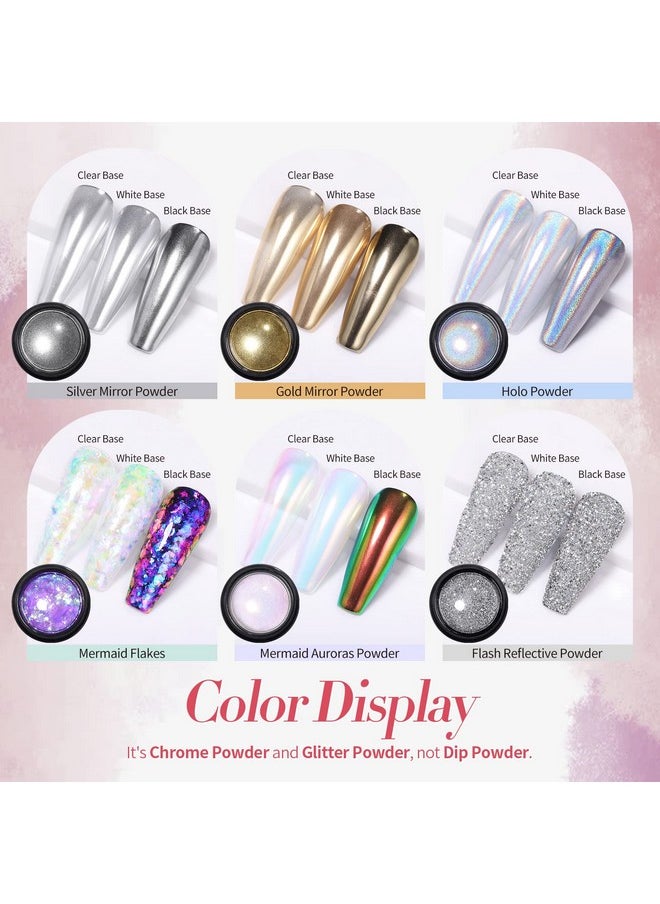 Born Pretty - Chrome Powder Holographic Nail Art Powder Auroras Mermaid Pearl Nail Powder Reflective Glitter Manicure Pigment 6 Boxes - Image 1