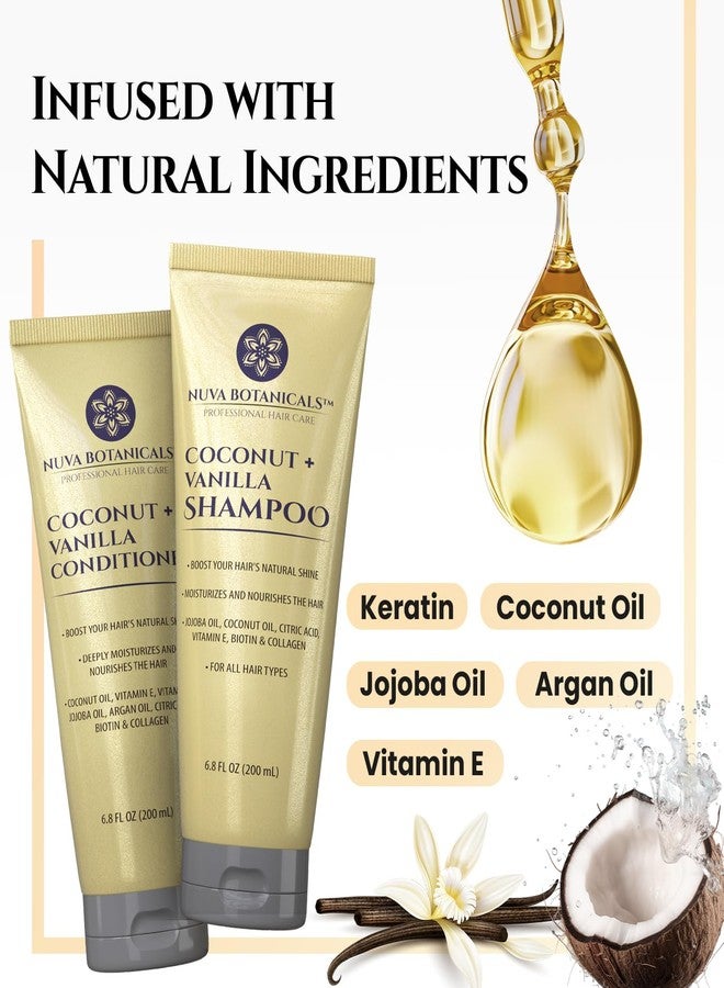 Nuva Botanicals شامبو وبلسم نوفا بوتانيكالز بجوز الهند، شامبو وبلسم بالفانيليا مع البيوتين والكولاجين - مجموعة شامبو وبلسم مرطب مع زيت الجوجوبا، زيت الأركان وفيتامين E (6.8 أونصة لكل منهما) - Image 3