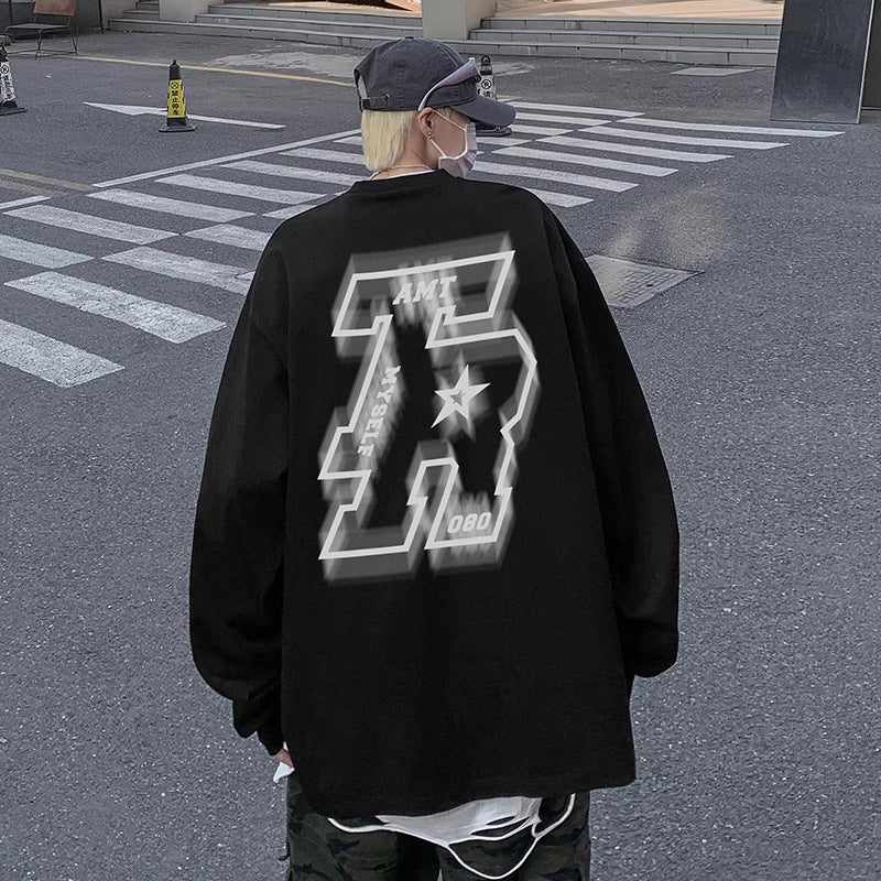 American street hiphop hip hop long-sleeved men's T-shirt High Street ins fashion brand sweater thin early Autumn 2023 New - Image 2