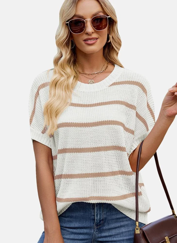 YUNIQEE White Round Neck Striped Top