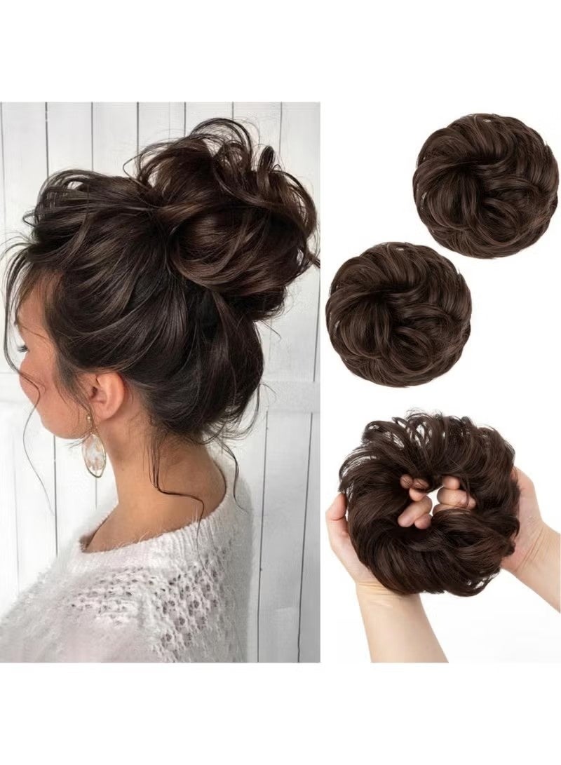 [قطعة واحدة] وصلات شعر كعكة فوضوية - شعر مجعد مموج بني داكن، شعر مستعار صناعي على شكل ذيل حصان، كعكة سميكة، كعكة شعر كبيرة الحجم - مناسبة للنساء والأطفال (بني غامق) - Image 1