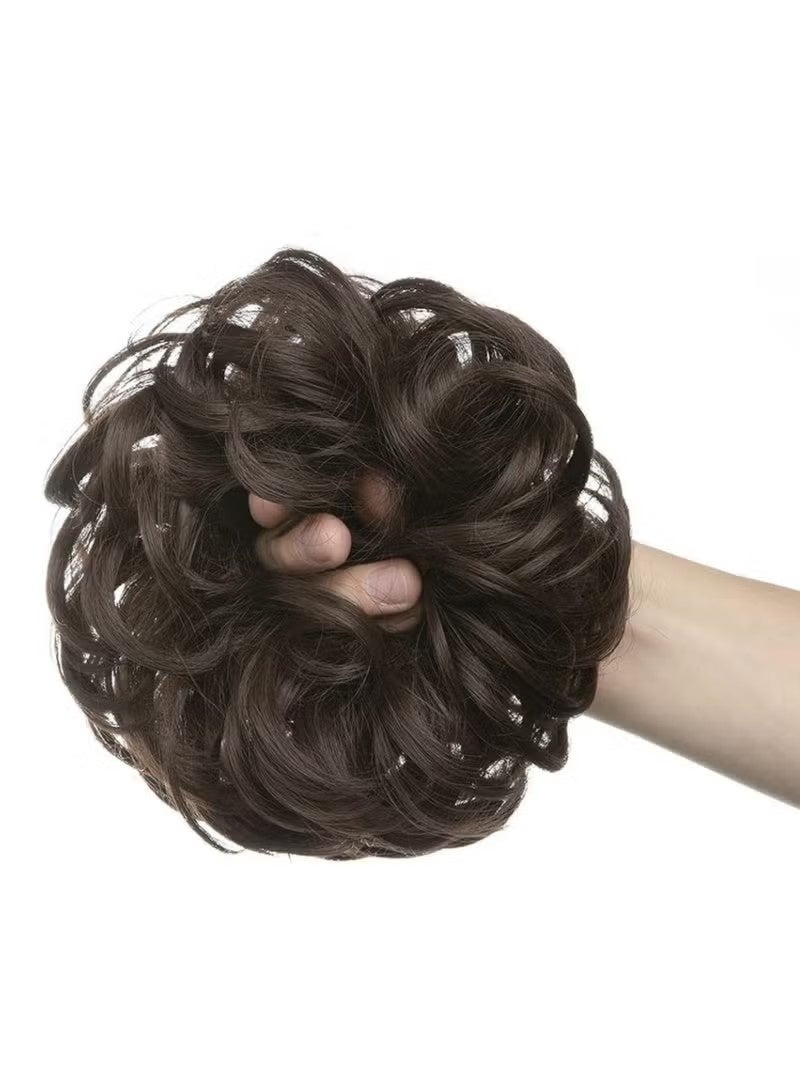 [قطعة واحدة] وصلات شعر كعكة فوضوية - شعر مجعد مموج بني داكن، شعر مستعار صناعي على شكل ذيل حصان، كعكة سميكة، كعكة شعر كبيرة الحجم - مناسبة للنساء والأطفال (بني غامق) - Image 2