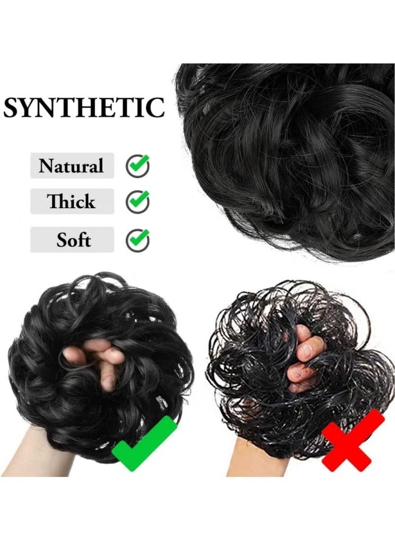 [قطعة واحدة] وصلات شعر كعكة فوضوية - شعر مجعد مموج بني داكن، شعر مستعار صناعي على شكل ذيل حصان، كعكة سميكة، كعكة شعر كبيرة الحجم - مناسبة للنساء والأطفال (بني غامق) - Image 3