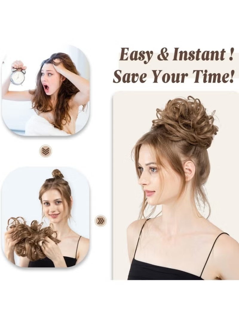 [قطعة واحدة] وصلات شعر كعكة فوضوية - شعر مجعد مموج بني داكن، شعر مستعار صناعي على شكل ذيل حصان، كعكة سميكة، كعكة شعر كبيرة الحجم - مناسبة للنساء والأطفال (بني غامق) - Image 5