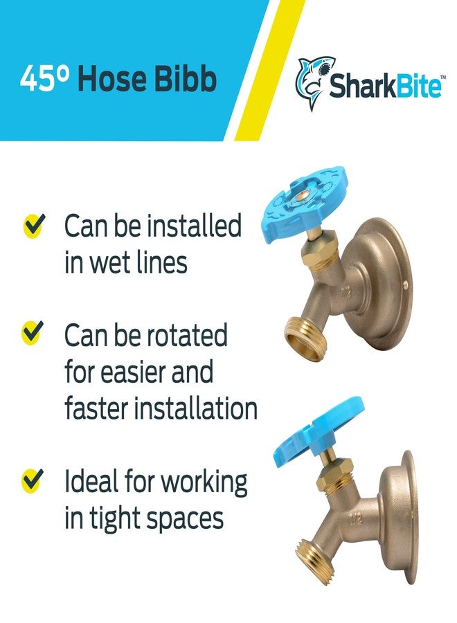 SharkBite 1/2 x 3/4 Inch MHT 45 Degree Hose Bibb, Multi Turn, Push To Connect Brass Plumbing Fitting, PEX Pipe, Copper, CPVC, PE-RT, HDPE, 24632LF - Image 4