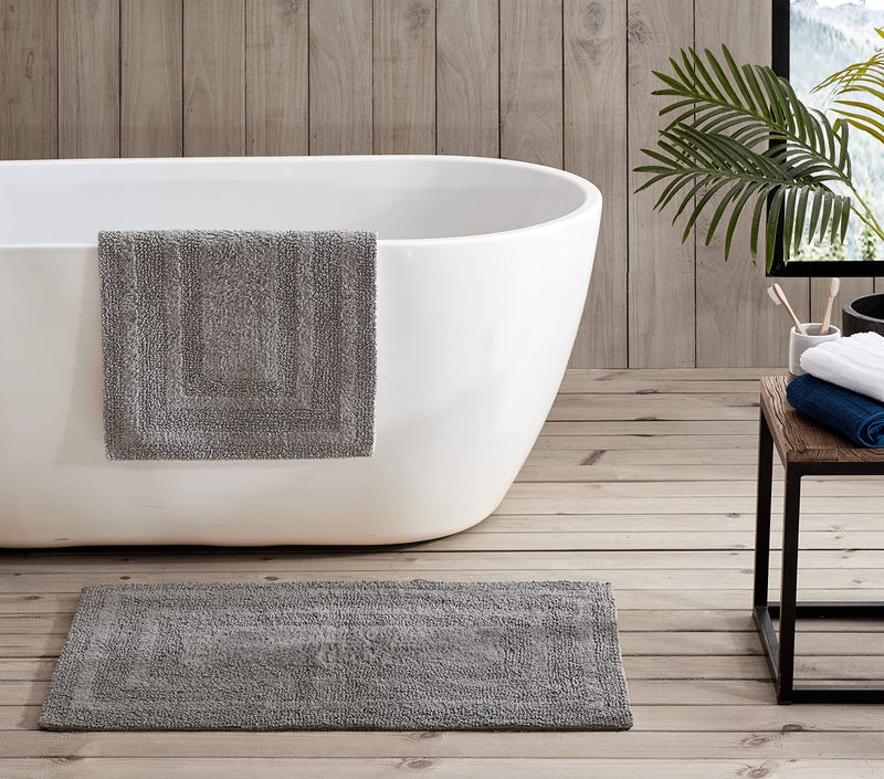 Eddie Bauer Eddie Bauer  Bathroom Rugs Set Soft Tufted Cotton Bathroom Decor Super Absorbent  Quick Dry Logan Chrome Grey 2 Piece 