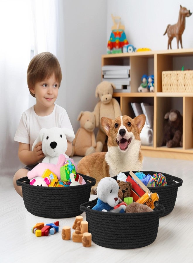 WILLITAT Small Baskets for Gifts Empty, 13"x 9"x 5" Woven Gift Basket with Bag and Ribbon, Cotton Rope Kids Dog Cat Toy Bin Box, Cute Baby Nursery Organizer, Decorative Storage with Handles (Black) - Image 4