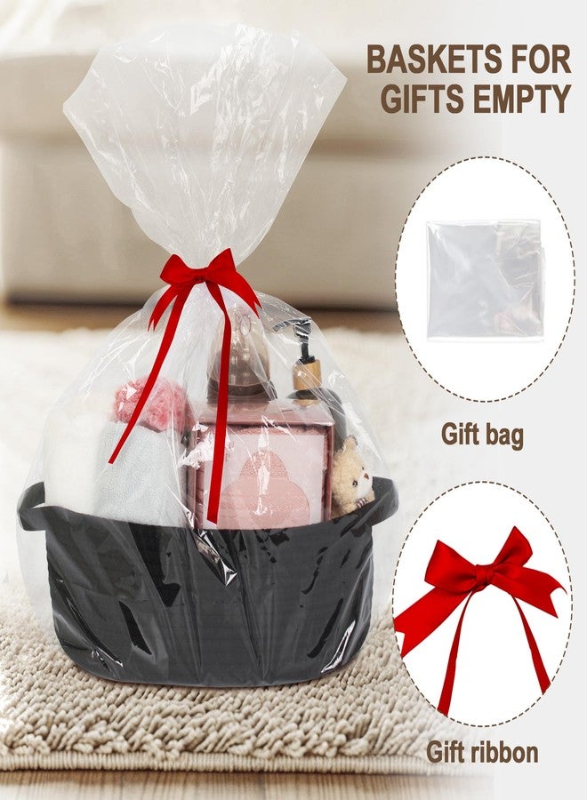 WILLITAT Small Baskets for Gifts Empty, 13"x 9"x 5" Woven Gift Basket with Bag and Ribbon, Cotton Rope Kids Dog Cat Toy Bin Box, Cute Baby Nursery Organizer, Decorative Storage with Handles (Black) - Image 2