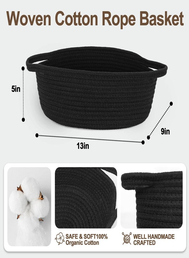 WILLITAT Small Baskets for Gifts Empty, 13"x 9"x 5" Woven Gift Basket with Bag and Ribbon, Cotton Rope Kids Dog Cat Toy Bin Box, Cute Baby Nursery Organizer, Decorative Storage with Handles (Black) - Image 3