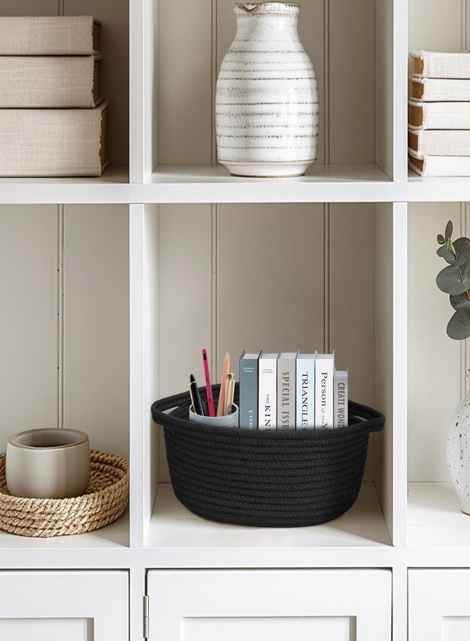 WILLITAT Small Baskets for Gifts Empty, 13"x 9"x 5" Woven Gift Basket with Bag and Ribbon, Cotton Rope Kids Dog Cat Toy Bin Box, Cute Baby Nursery Organizer, Decorative Storage with Handles (Black) - Image 5