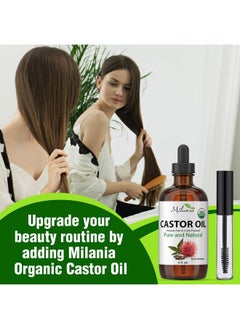 MILANIA Premium Organic Castor Oil (2 fl. oz.) - Pure Cold-Pressed Beauty & Skincare Serum - Eyelash & Eyebrow Hair Growth Enhancer  - Image 2