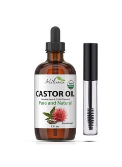 MILANIA Premium Organic Castor Oil (2 fl. oz.) - Pure Cold-Pressed Beauty & Skincare Serum - Eyelash & Eyebrow Hair Growth Enhancer  - Image 1