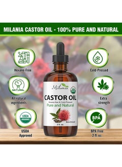 MILANIA Premium Organic Castor Oil (2 fl. oz.) - Pure Cold-Pressed Beauty & Skincare Serum - Eyelash & Eyebrow Hair Growth Enhancer  - Image 3