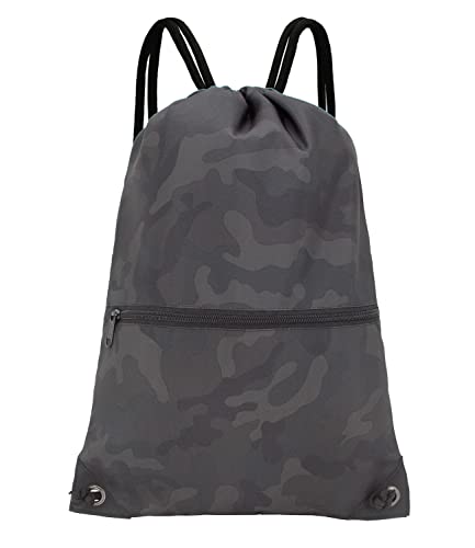 HOLYLUCK Drawstring Backpack Bag Sport Gym Sackpack (black camo) - Image 1