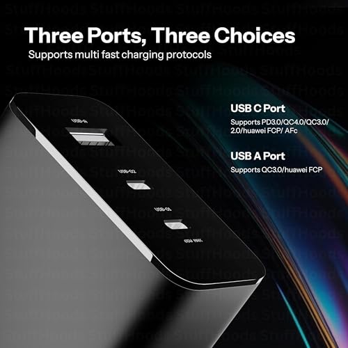 StuffHoods 65W Gan Trio Charger Adapter for Nothing | 3 Port USB Type C to A Fast Wall Charging Adaptor Compatible with CMFF Phone 1/Nothing Phone 2a Plus/2A/Phone 2/ CMFF, Black - Image 4