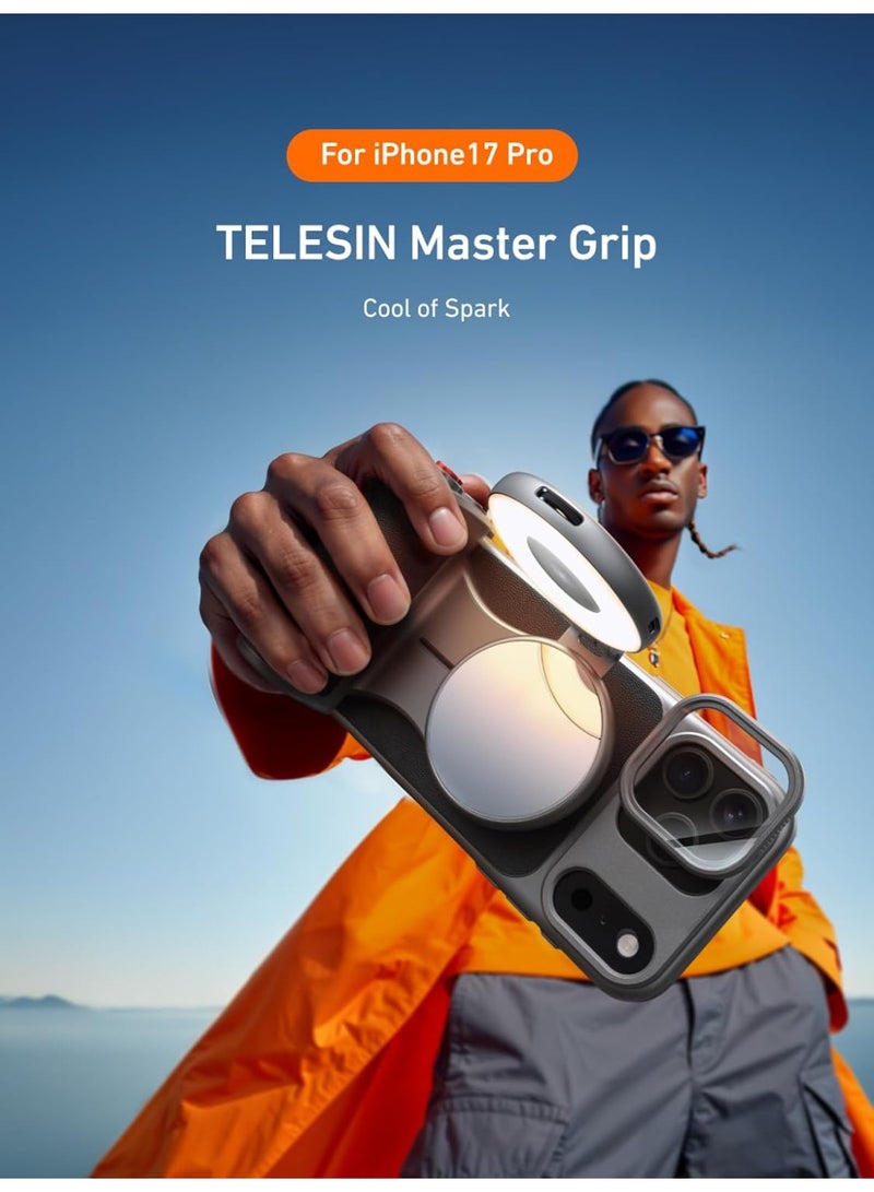 TELESIN Master Grip Kit for iPhone 17 Pro, Magnetic Phone Camera Grip Powergrip with C03 Selfie Light+ UV Filters, Creator Kit Built-in 3200mAh Battery Wireless Charging - Cooling Graphene Case - Image 2