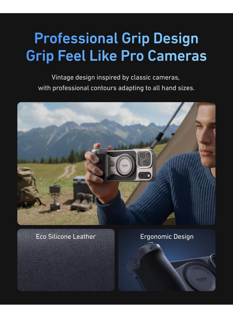 TELESIN Master Grip Kit for iPhone 17 Pro, Magnetic Phone Camera Grip Powergrip with C03 Selfie Light+ UV Filters, Creator Kit Built-in 3200mAh Battery Wireless Charging - Cooling Graphene Case - Image 5